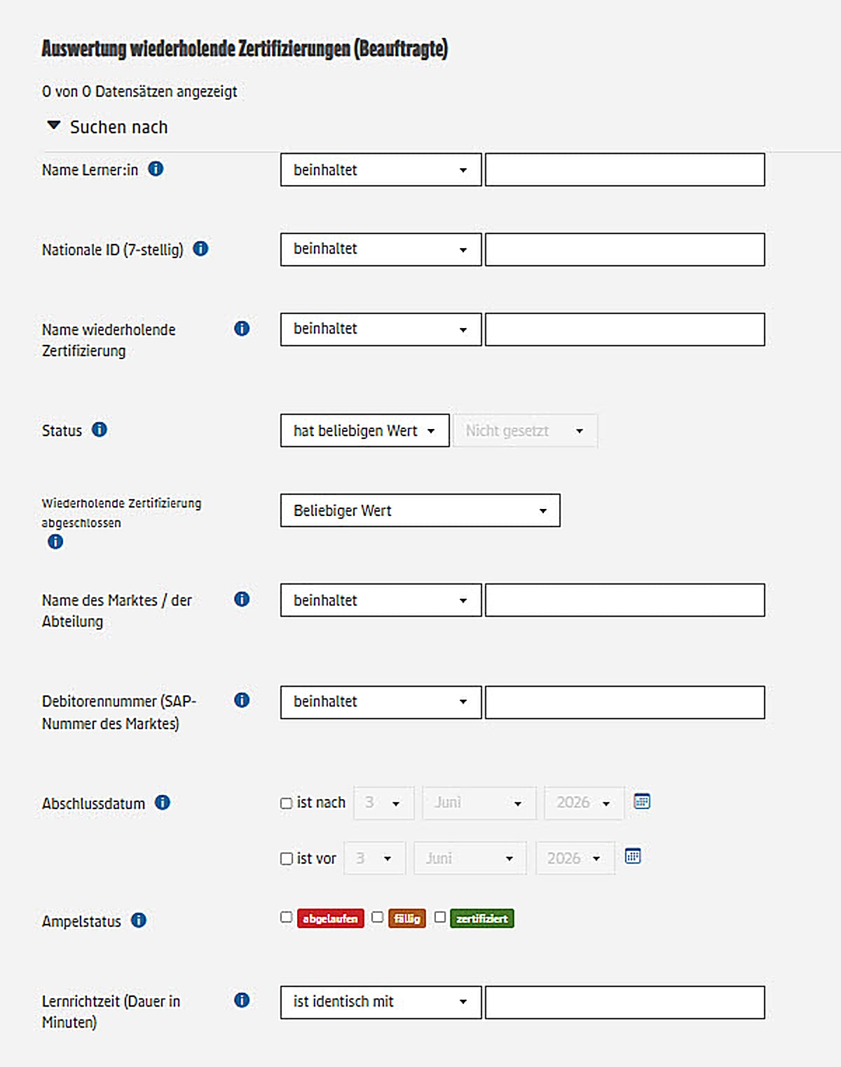 Screenshot für die Anleitung: Auswertung von Unterweisungen für Beauftragte