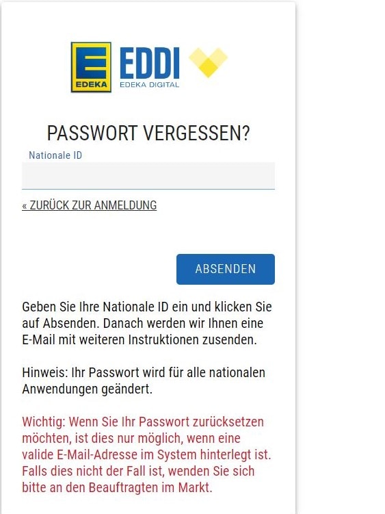 Passwort vergessen Funktion