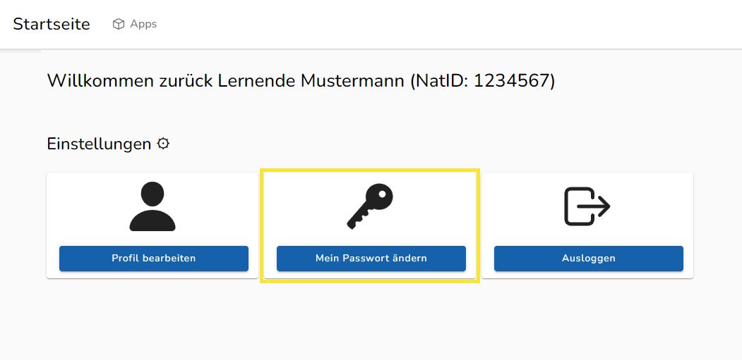Screenshot vom Passwort ändern Prozess im Benutzermanagement