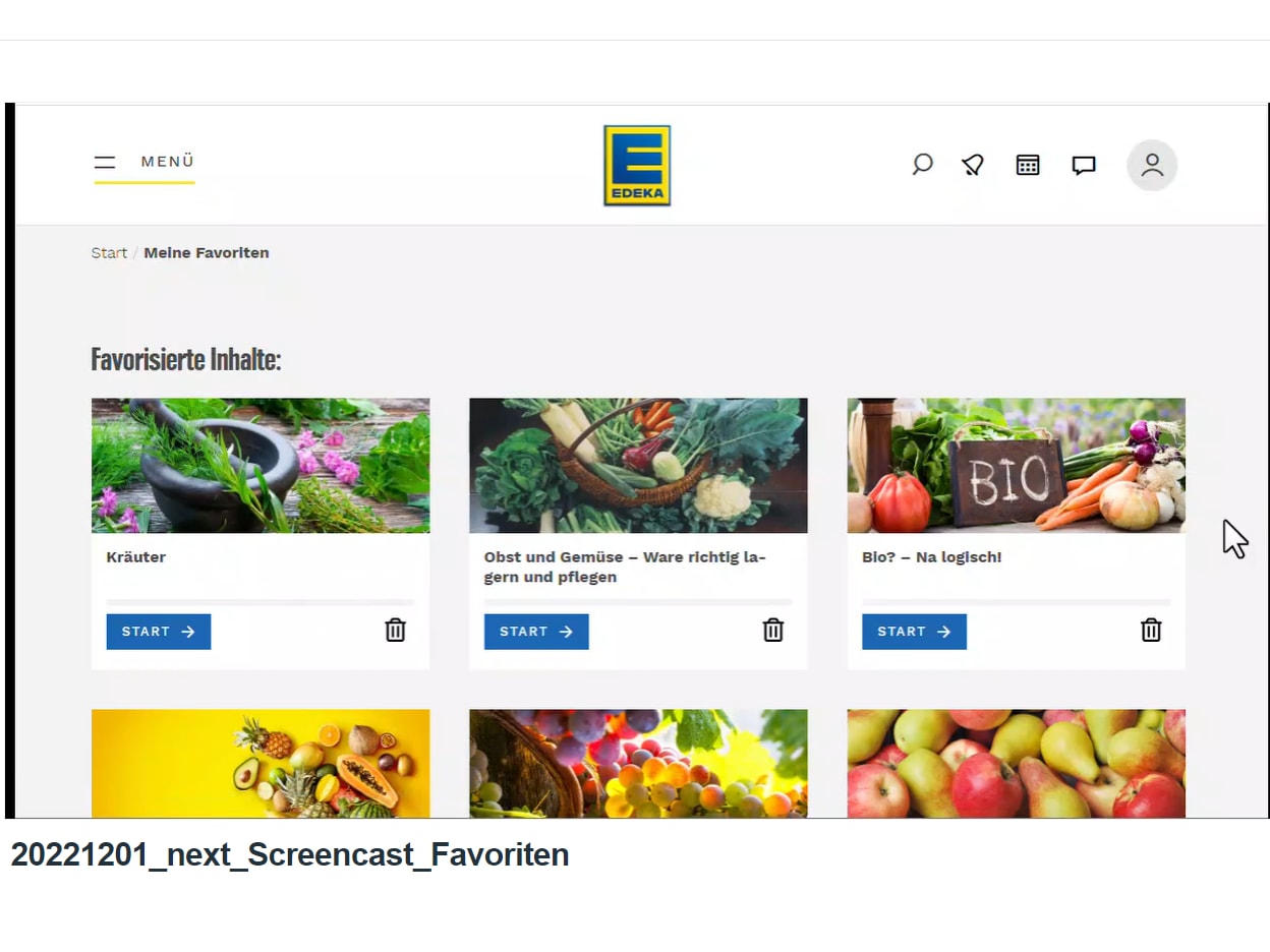 Screenshot von den Favoriten im EDEKA next