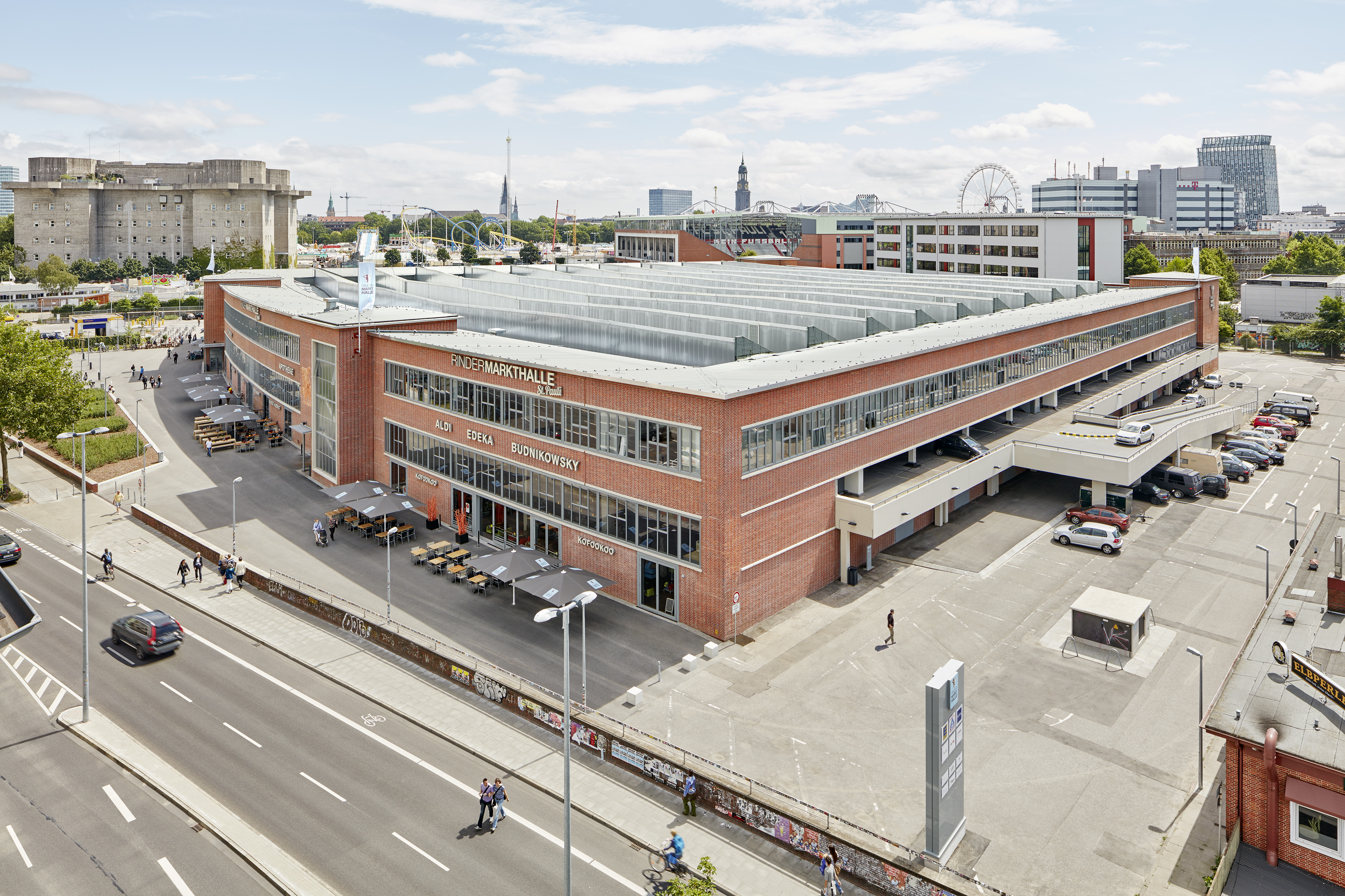 Luftaufnahme der Rindermarkthalle in Hamburg St. Pauli