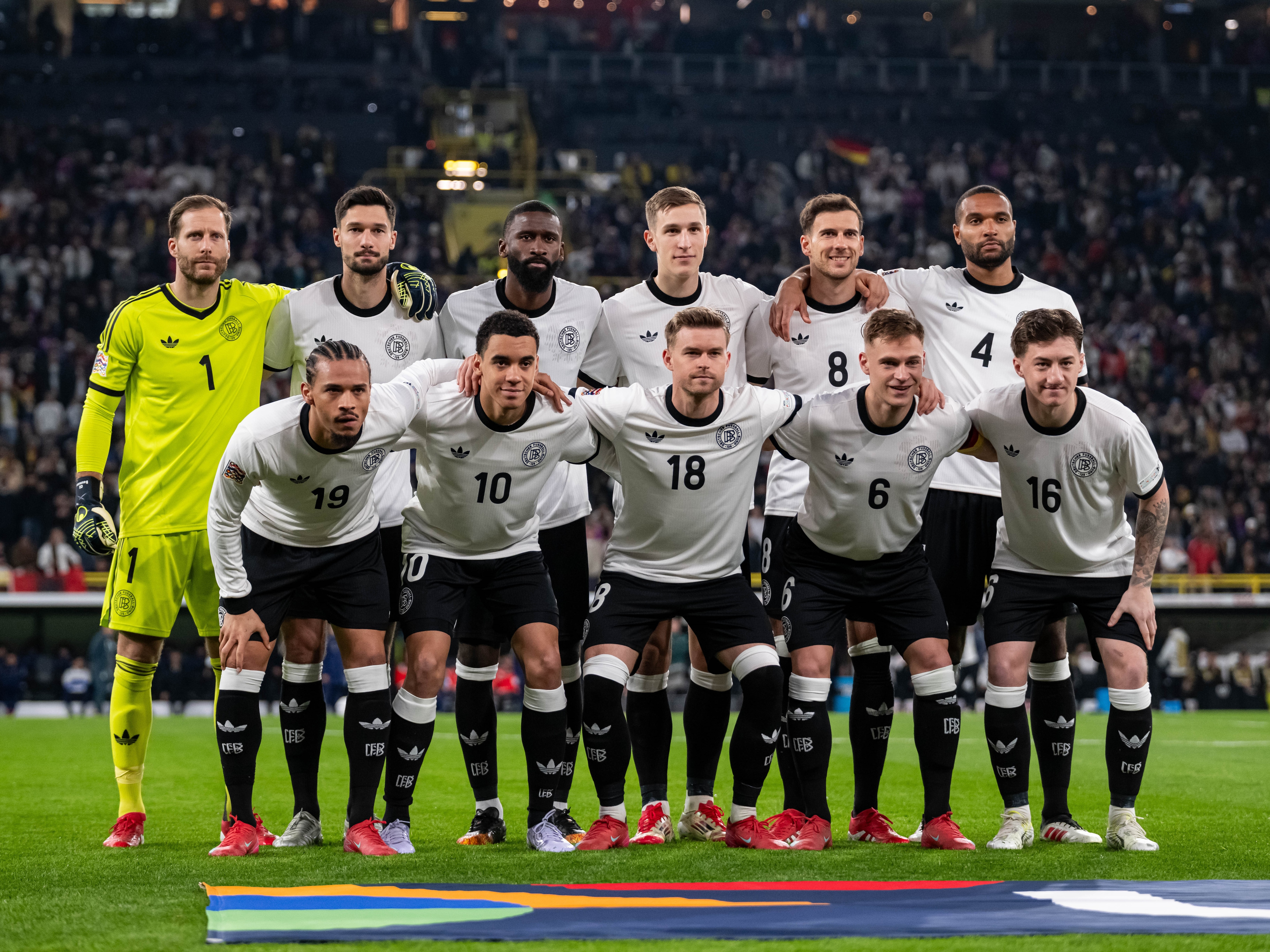 Teambild der deutschen Fußball-Nationalmannschaft der Herren kurz vor dem Anpfiff.