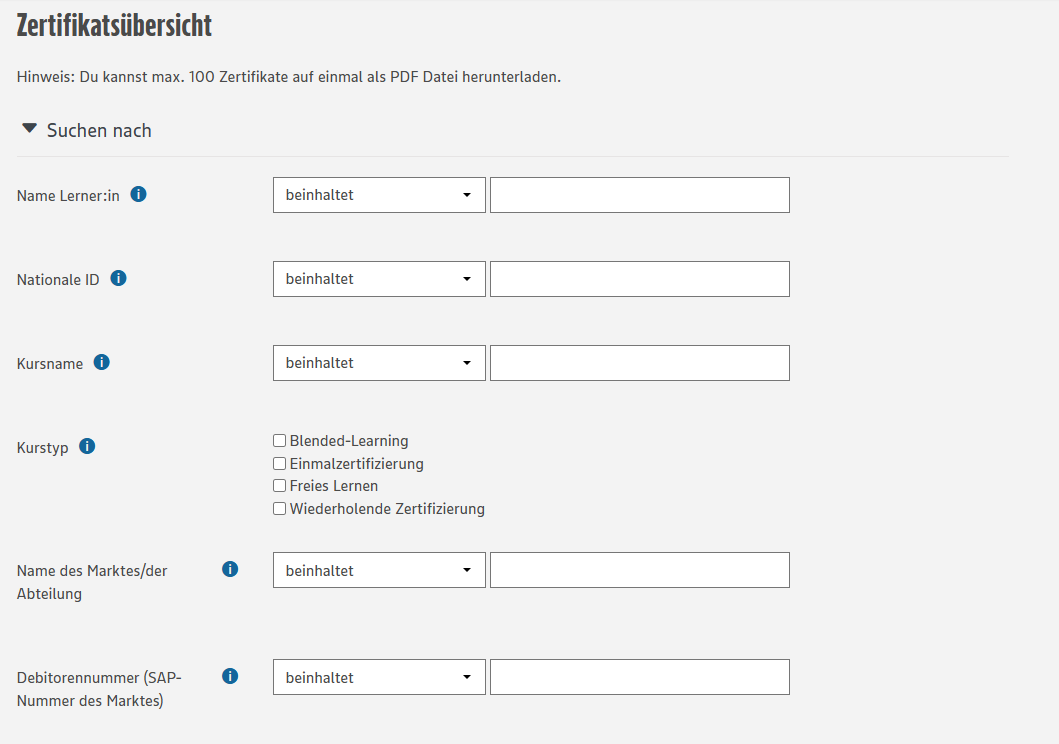 Zertifikatsübersicht für Beauftragte