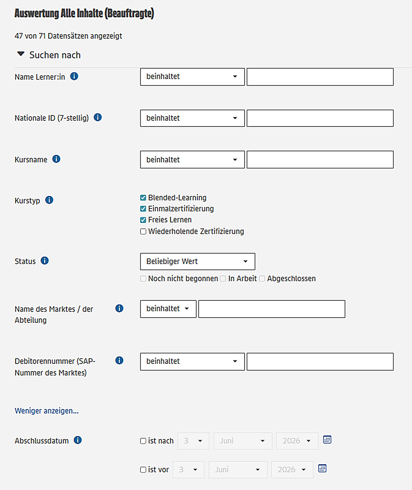 Screenshot für die Anleitung: Auswertung aller Inhalte für Beauftragte